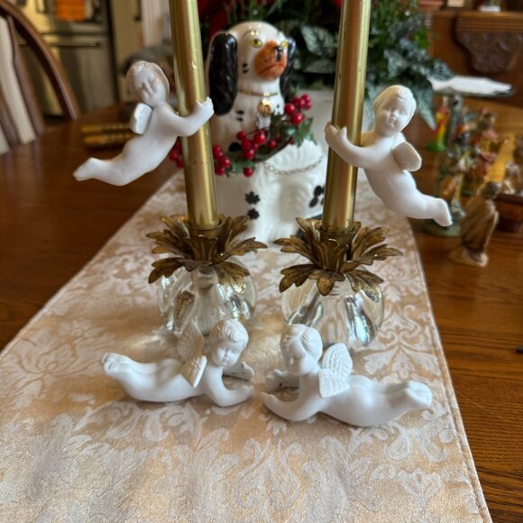 Vintage porcelain Bisque angel Taper Candle Huggers, Set of Four 4 - Picture 12 of 16